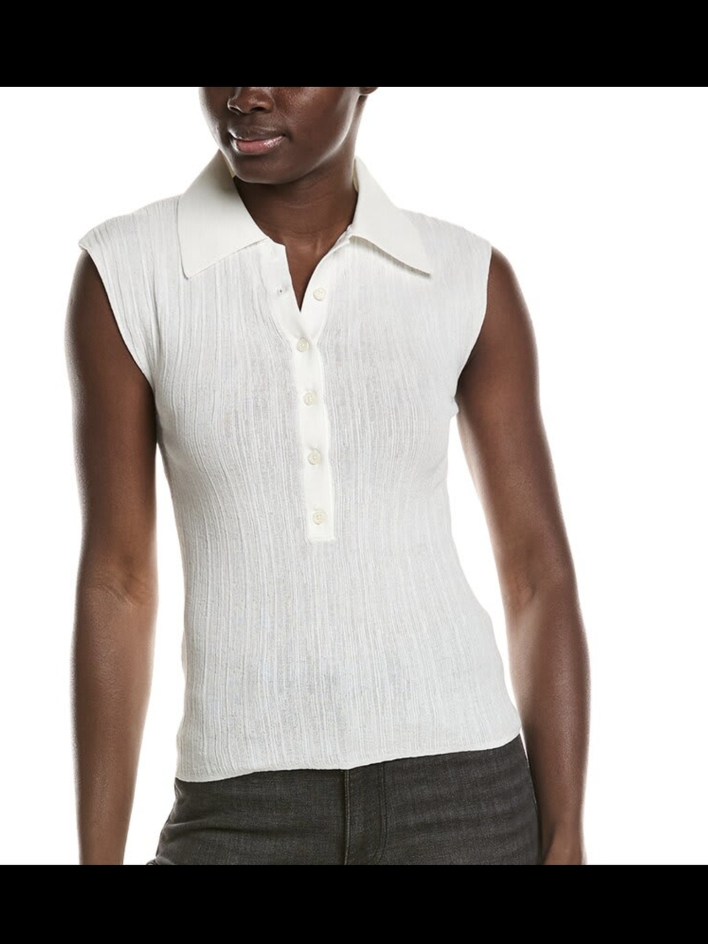 A.L.C. Sleeveless Ribbed Polo Tank Top - White